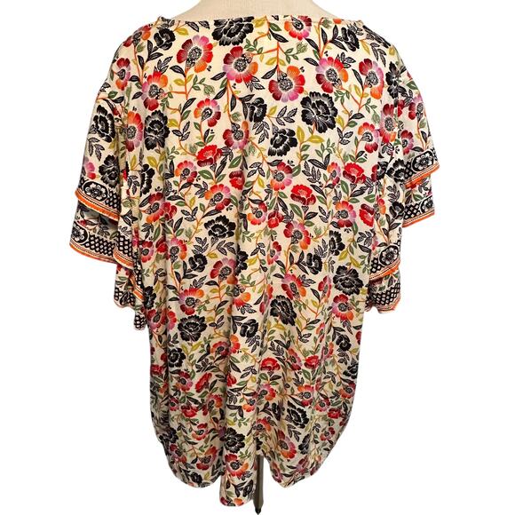 Cynthia Rowley Woman Floral Top Womens Size 2X Tiered-Sleeves Multicolor Flowy - Picture 4 of 9
